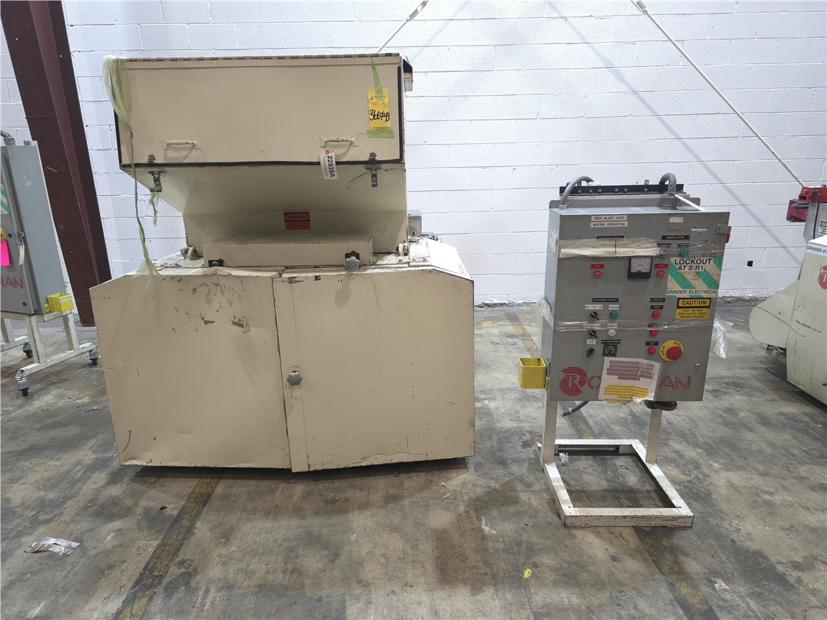 14" x 42" Rotogran #WO-1442-SP-RF, sound enclosed granulator, 30 HP, powered pull-roll feeder, 59" hopper
