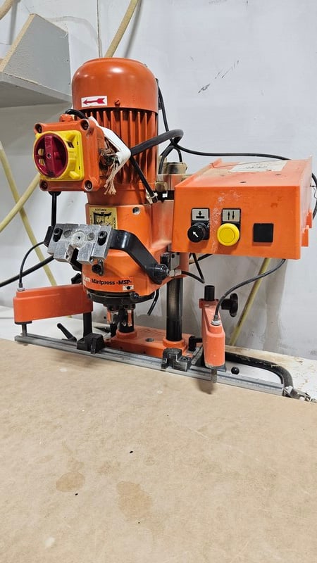 Blum #M51.1053, Minipress Hinge Boring Machine, 1.37" hinge cup & screw hole boring, 1.22 HP, 5.7 amps, 240