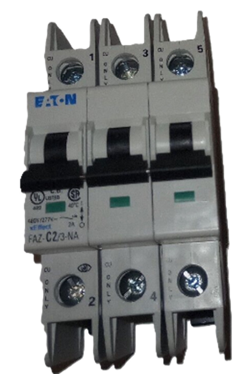 Moeller Eaton FAZ-C2/3-NA 102240 Miniature Circuit Breaker, 2 A, 3 Pole, C Curve, NEW