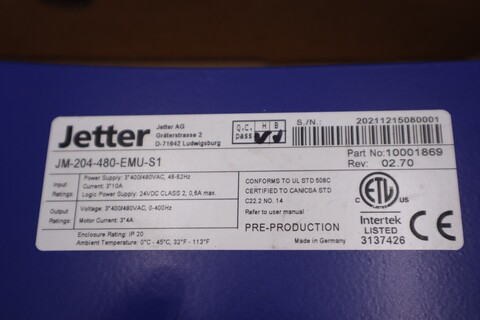 Jetter #JM-204-480-EMU-S1, Servo Drive, NEW