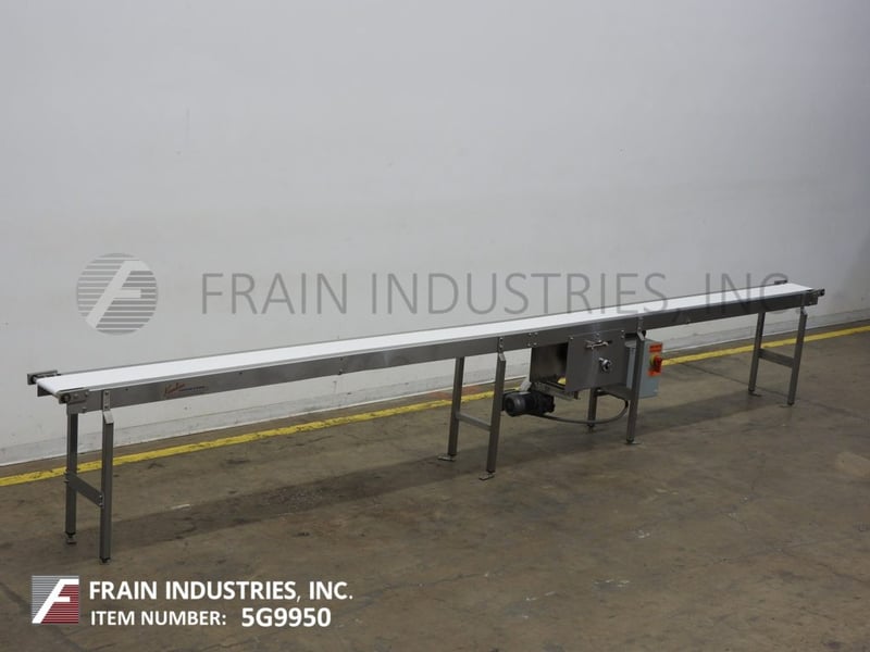 8" wide x 19.2' long, Keenline, Stainless Steel conveyor, neoprene belt