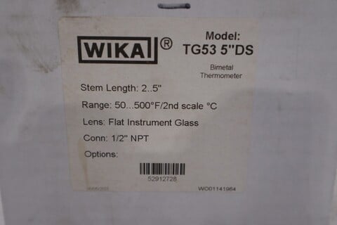 Wika TG53 5' ' DS Bimetal Thermometer 2.5' ' RANGE 50-500F 1/2 NPT - STOCK GF264