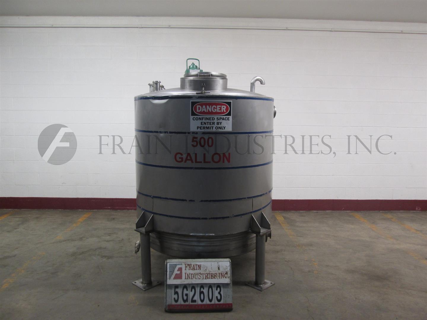 500 gallon Feldmeier, 316 Stainless Steel, low pressure jacketed tank, 51" diameter x 60" straight wall