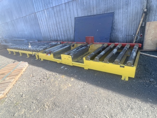 66" wide x 26' long, Powered Roller Case Conveyor, forklift pockets