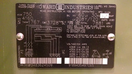750 kVA, 4160 DELTA Primary, 208/120 WYE Secondary, Howard, Radial Feed, Dead Front Pad-Mount