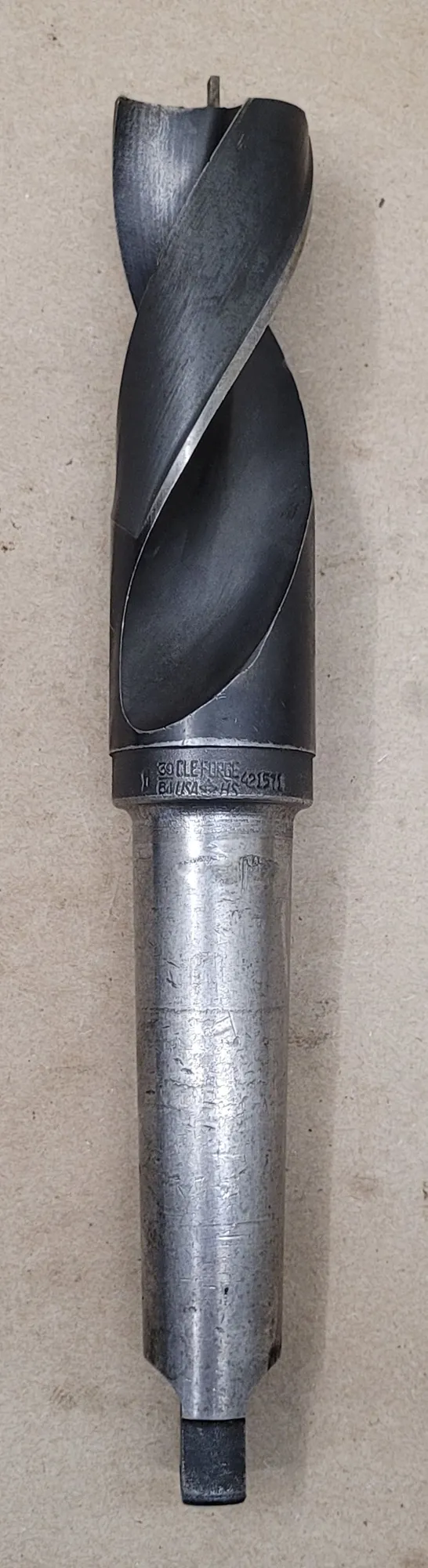 Cle-Forge, 1-39/64" HSS twist drill, 4MT taper shank, 11" OAL, 5" flute length