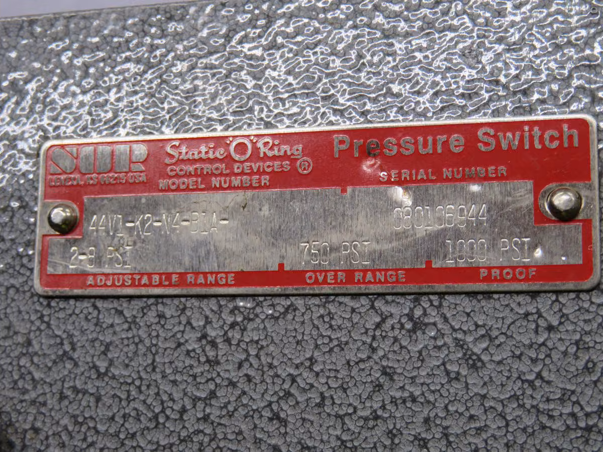 SOR #44V1-K2-N4-B1A, static o-ring pressure swi