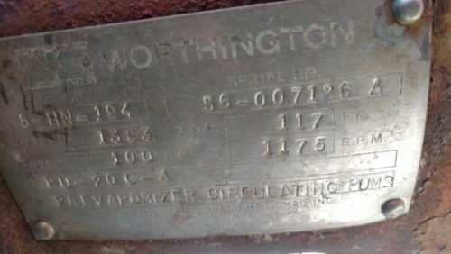 2098 GPM @ 265' TDH, Worthington #8-194 HN, 1770 RPM, #1472 For