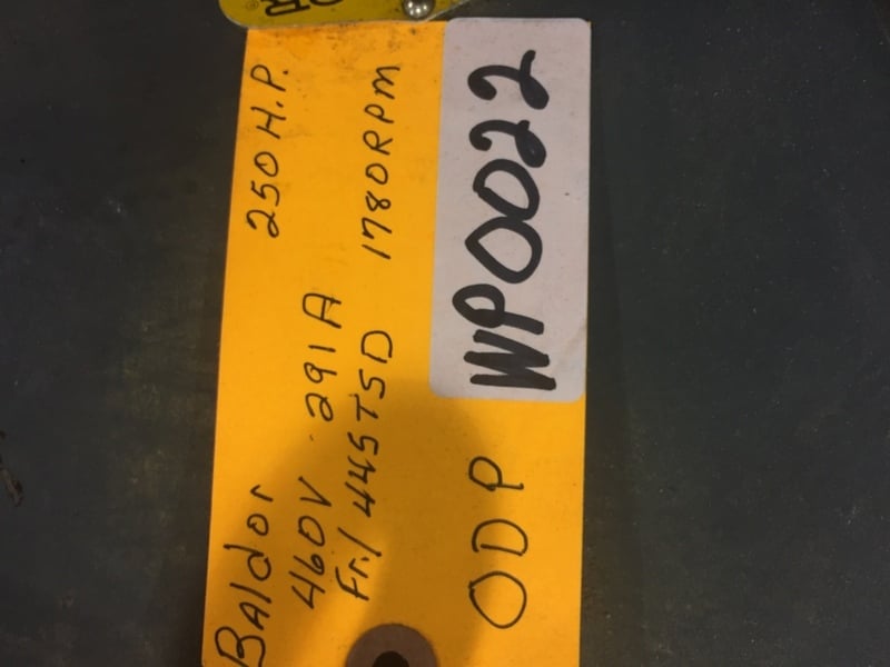 250 HP 1780 RPM Baldor, Frame 445TSD, ODP, 291 amp, 460 Volts