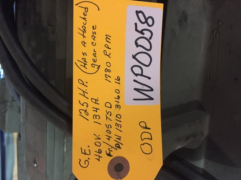 125 HP 1780 RPM General Electric, Frame 405TSD, ODP, 134 amp, 460V. Atlas Copco 1310-3160-16