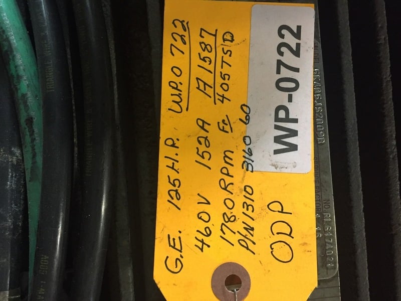 125 HP 1780 RPM General Electric, Frame 405TSD, ODP, 152 amp, 460 Volts