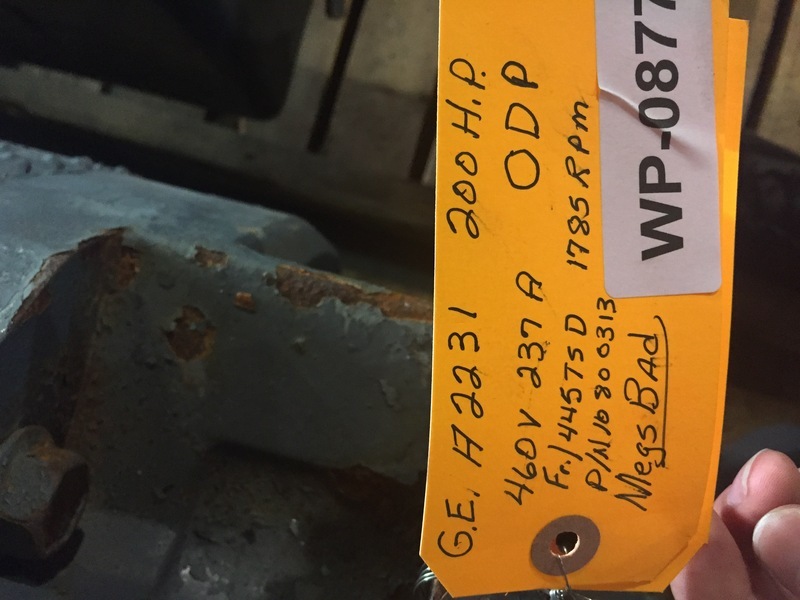 200 HP 1785 RPM General Electric, Frame 445TSD, ODP, 237 amp, 460 Volts
