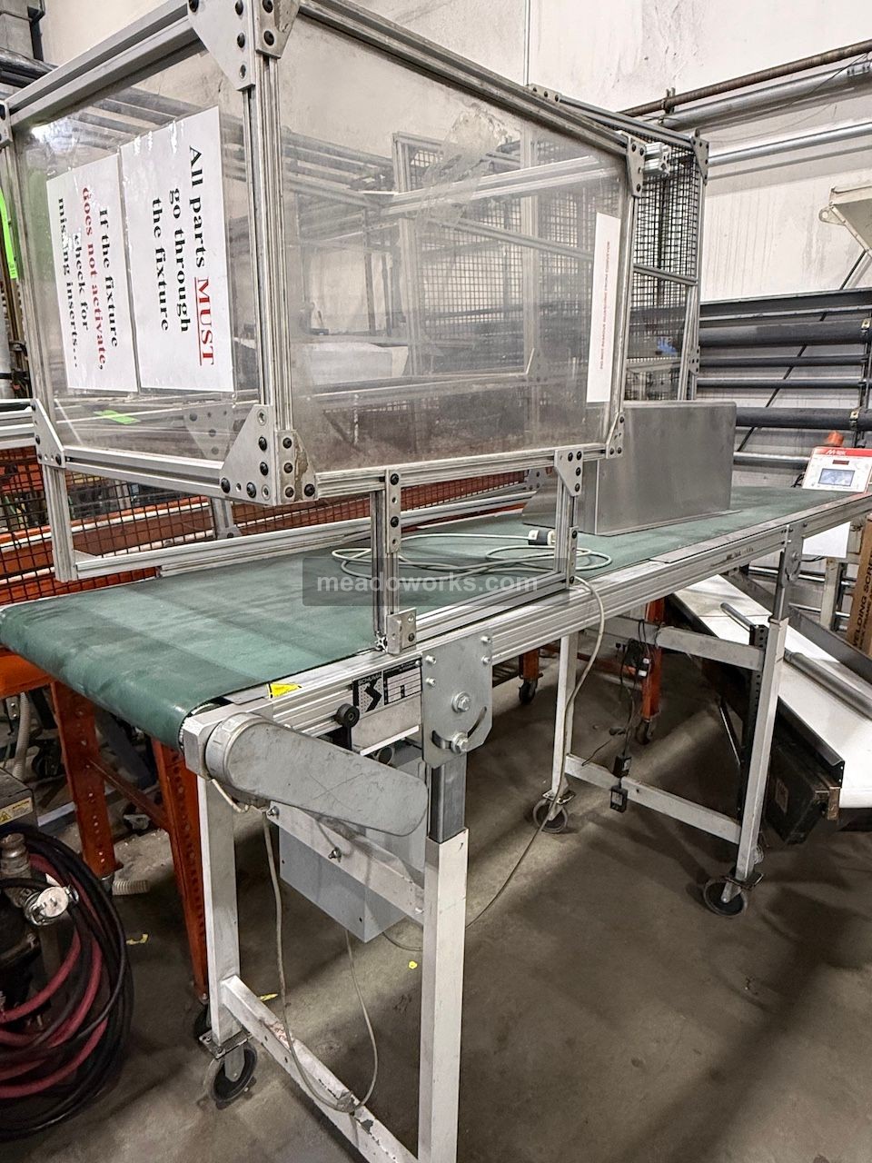 23.6" wide x 8.2' long, Schuma #PRO-EU/2500/600/GL, Flat Belt Conveyor, 0.16 HP, polycarbonate & wire mesh
