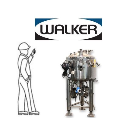 25 gallon Walker Engineered Products, 316L Stainless Steel jacketed reactor processing vessel, pneumatic CF8M