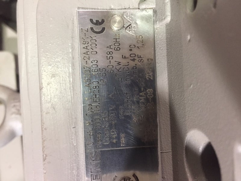 40 HP 3545 RPM Siemens, Frame 200L, TEFC, 58 amps, 460 Volts (2 available)