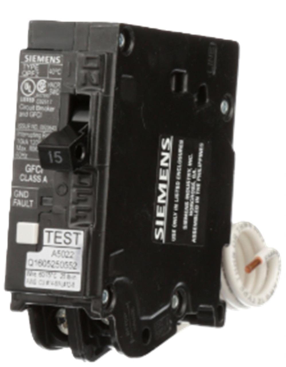 15 Amp, Siemens #QF115AP, Type QPF2 Circuit Breaker, Single Pole GFCI Ground Fault, NEW