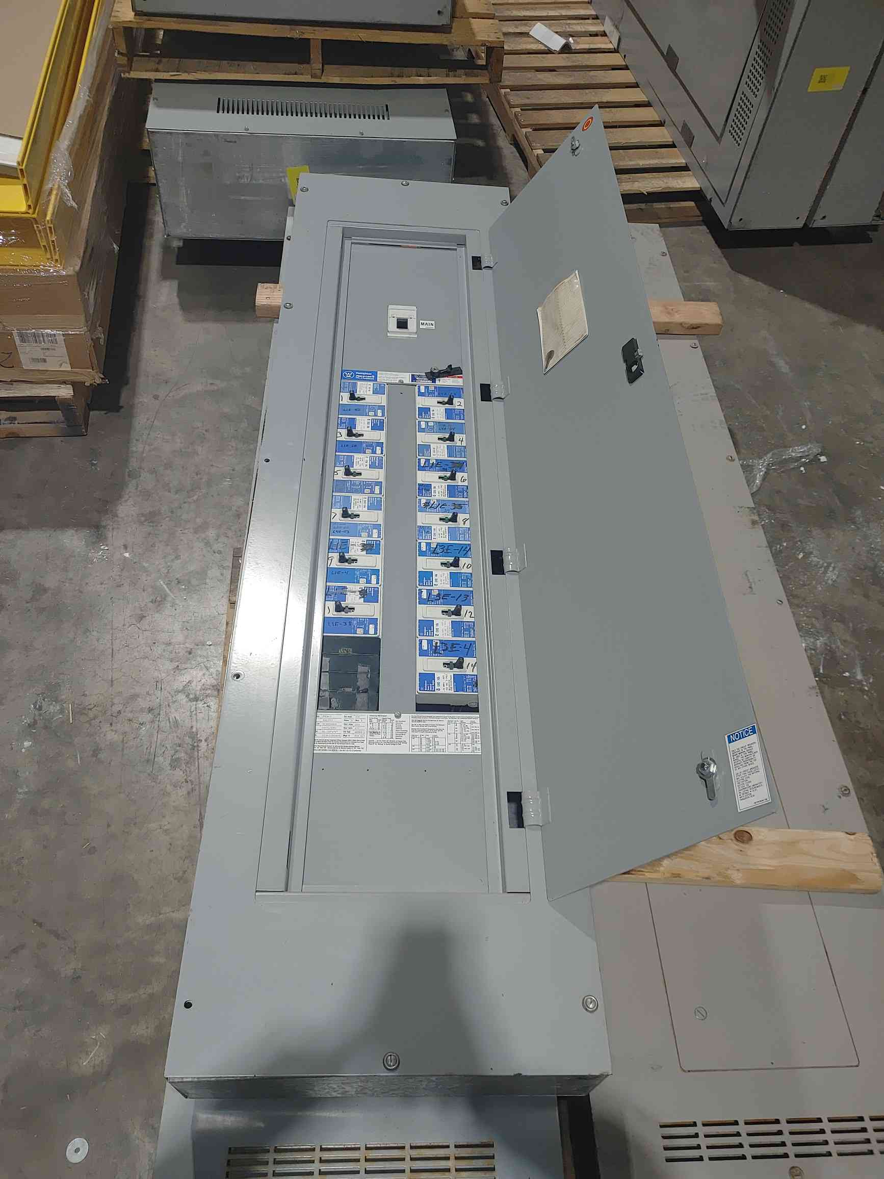 250 Amp. Westinghouse Pow-R-Line, PRL-3, panelboard, 480/277 Volts, 3 phase, w/ (4) 100A, (4) 70A, (2) 50A