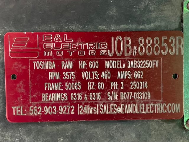 600 HP 3600 RPM Toshiba, Frame 5008S, Drip-Proof Ball Bearing, 460 Volts - Image 4