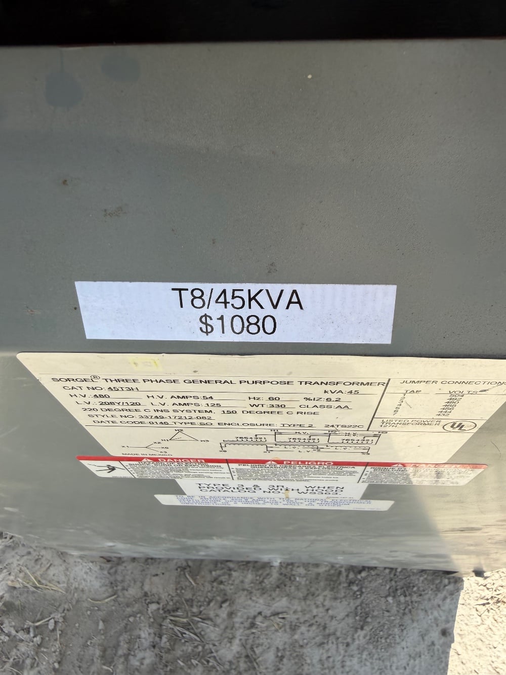 45 KVA 480 Primary, 208Y/120 Secondary, Square D / Square D / Sorgel - Image 1