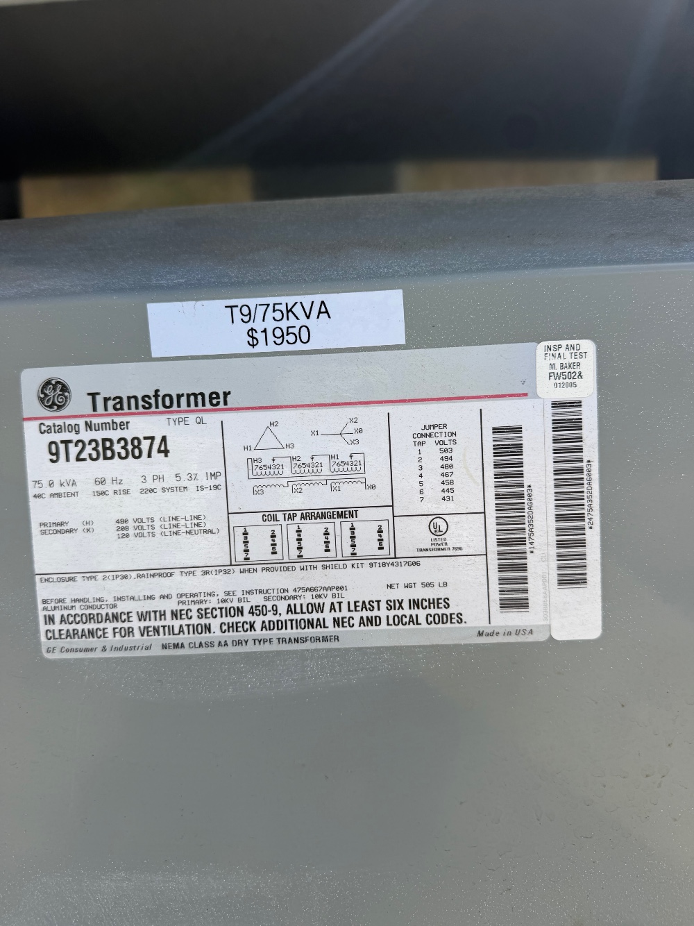 75 KVA 480 Primary, 208Y/120 Secondary - Image 5