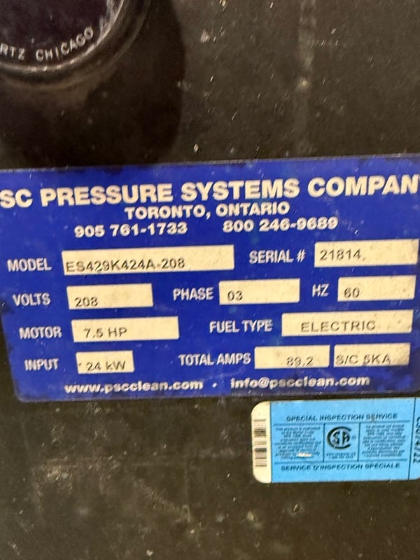 PSC #ES429K424A-208, electric pressure washer, 2900 PSI, 7.5 HP, 24 KW input, 208 V., 3 phase, 114 hours - Image 5