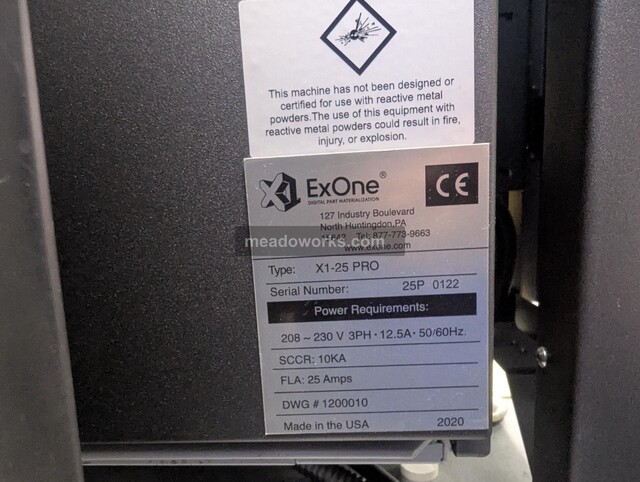 ExOne #X1-25PRO, Binder Jet 3D Printer, 15-3/4" x 9-13/16" x 9-13/16" build volume, depowdering station, cure - Image 6