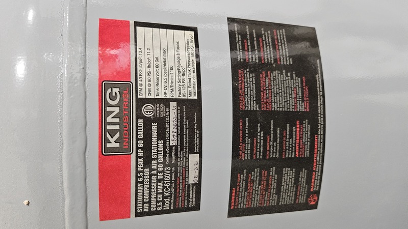 11.2 cfm, 150 psi, King #KC-6160V3, Reciprocating Air Compressor, 60 gallon vertical tank, cast iron - Image 2