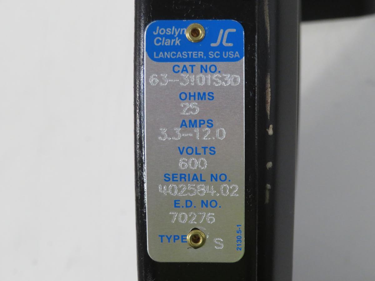 Joslyn Clark, rheostat, type S, 25 ohm, 3.3-12 Amp, 600 Volts - Image 9