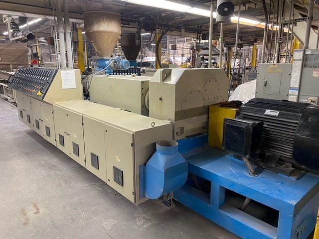 3.6" Jinhu, twin screw extruder, 92mm, 150 HP, ABB drive, spare distributor & reduction gearboxes, 1288 - Image 3