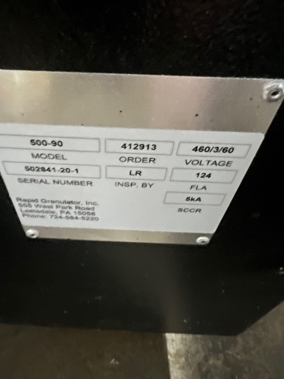 18" x 36" Rapid #500-90, plastic granulator, 100 HP, super-tangential chamber, 5 rotor knives, 3 bed knives - Image 6