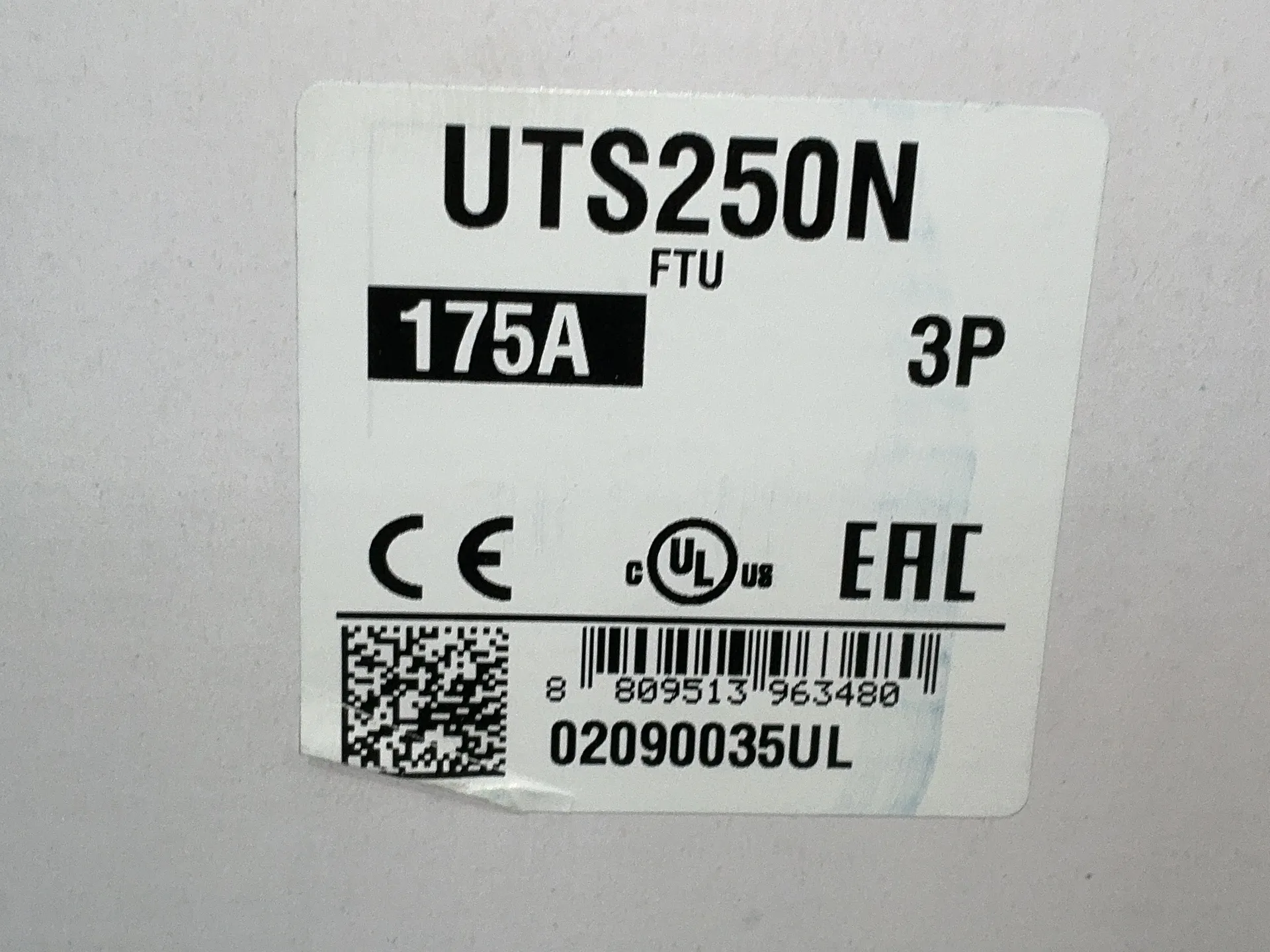 175 Amps, Leroy Somer Electric #UTS250N, Molded Case Circuit Breaker, 240/480/600 VAC, new, LOT of 5 - Image 3
