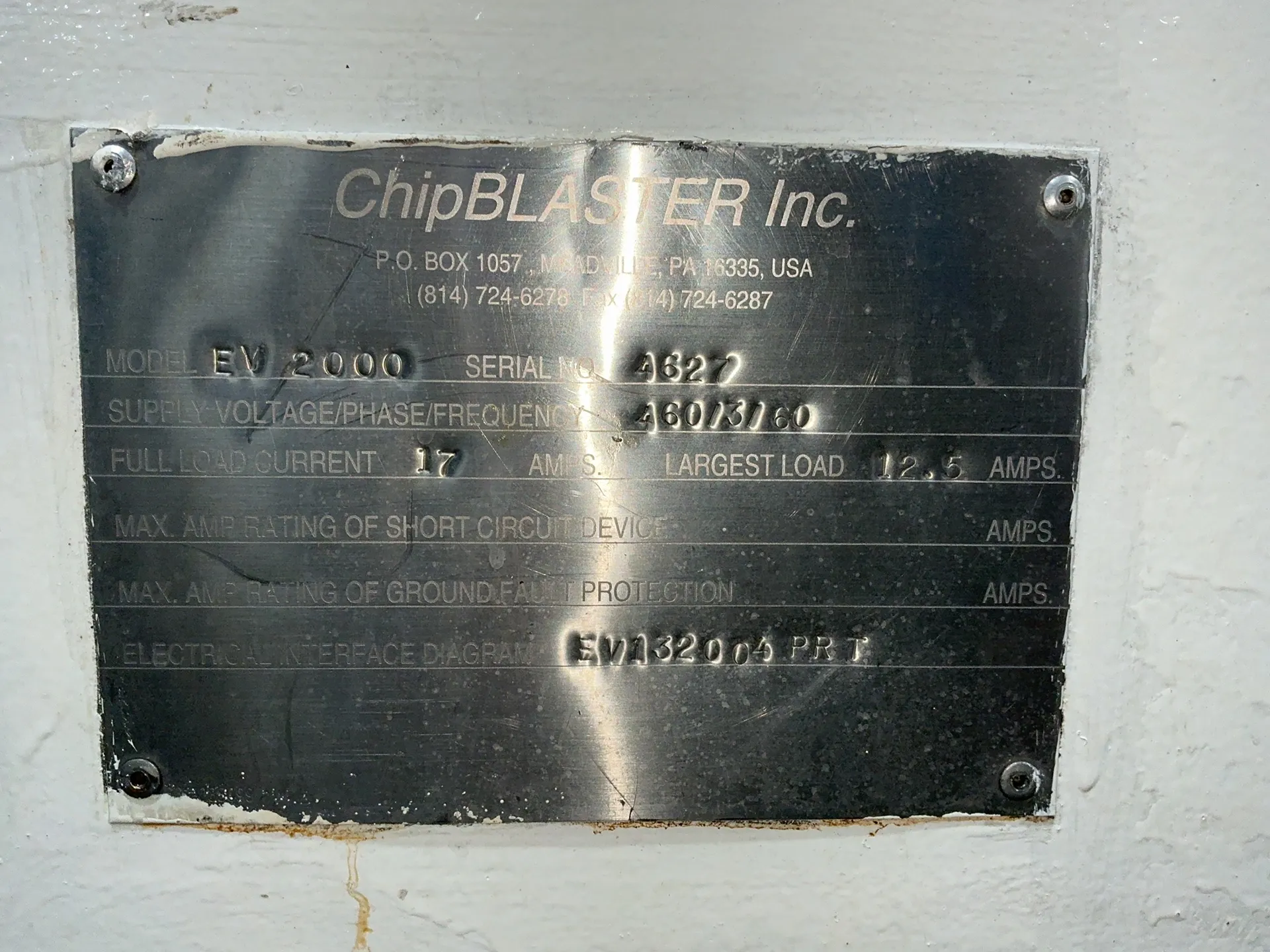 Chipblaster #EV-2000, Coolant System, 3000 PSI, .75 HP, 3450 RPM, 12.5 Amps, 460 V., 3 phase, w/ manuals - Image 6