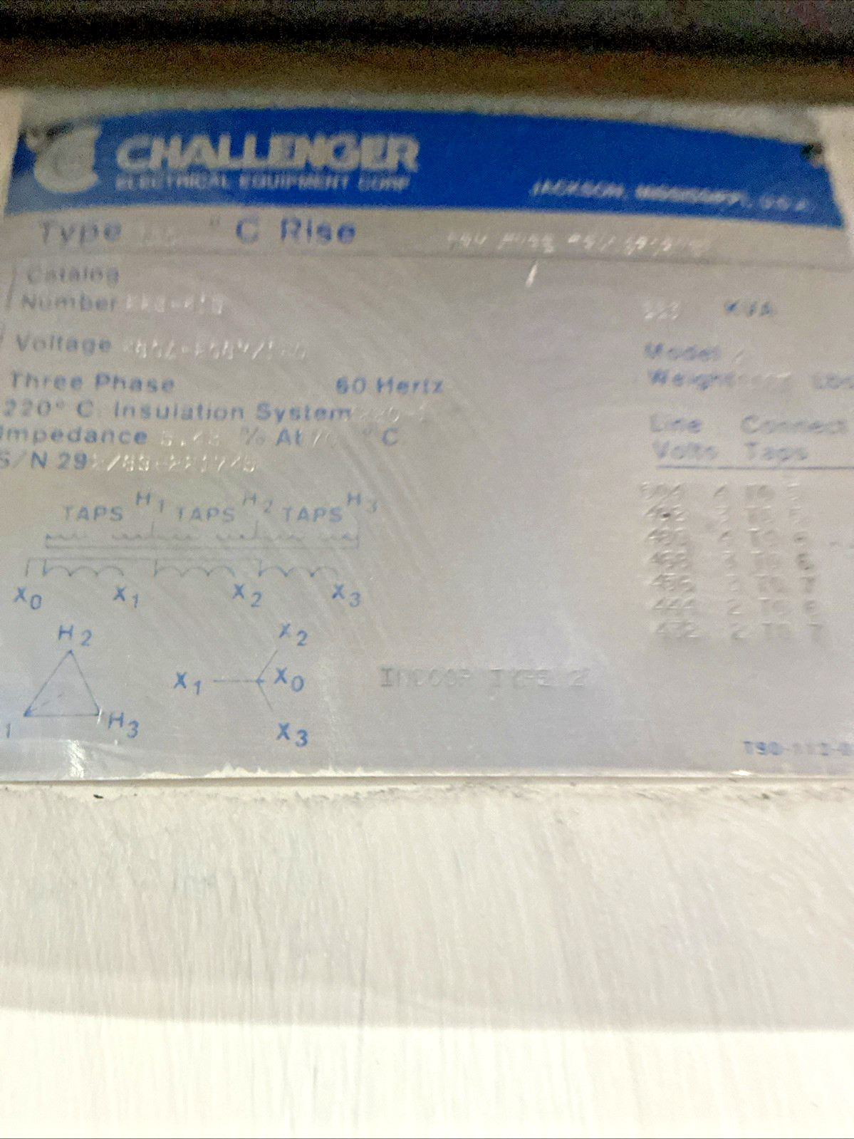 225 KVA 480 Delta Primary, 208Y/120 Secondary, Challenger 223-415, step-down dry type transformer, 3PH, 60 Hz - Image 4
