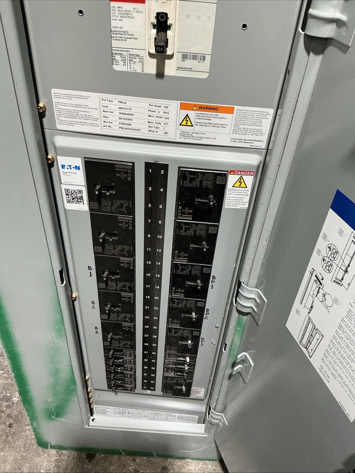 225 Amp. Eaton PRL2A3225X42CS, Main Breaker Panelboard, 225 Amp main breaker, 480Y/277 Volts, 3PH (2 - Image 6