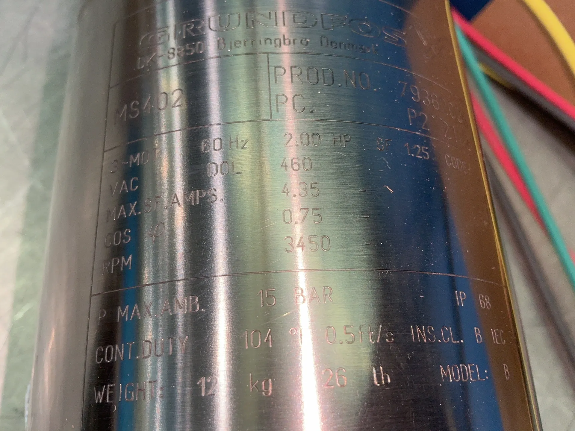 Grundfos #MS402, Submersible Pump Motor, 2 HP, 4.35 Amps, 3 phase, 460 V., new - Image 6