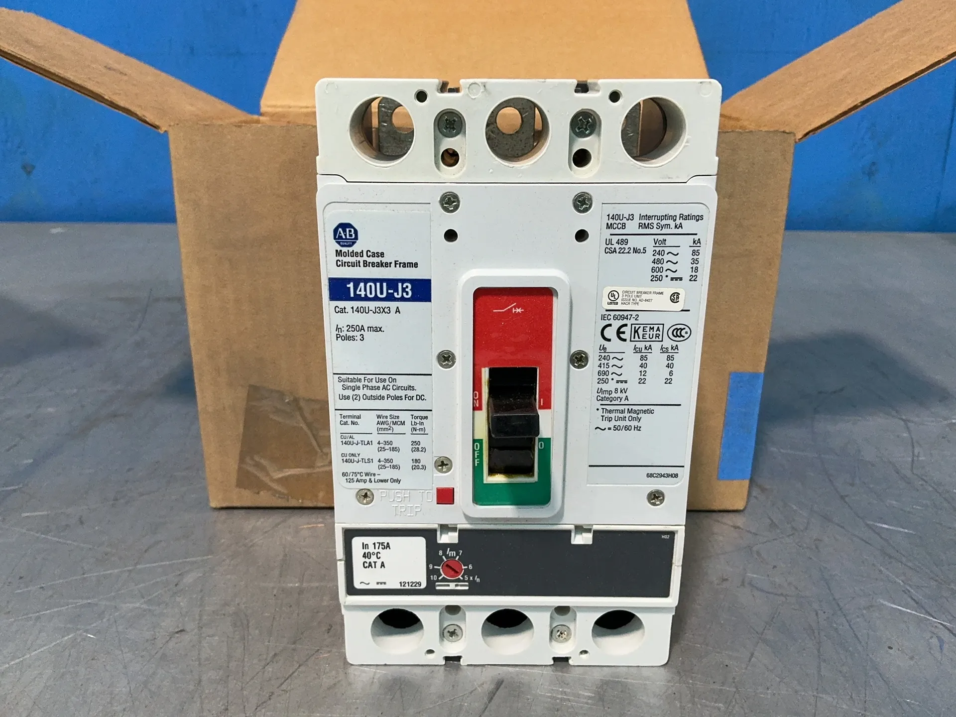 250 Amps, Allen-Bradley #140U-J3D3-D17, Series A molded case circuit breaker assembly, 3-pole, 35 KA @ 480 - Image 1