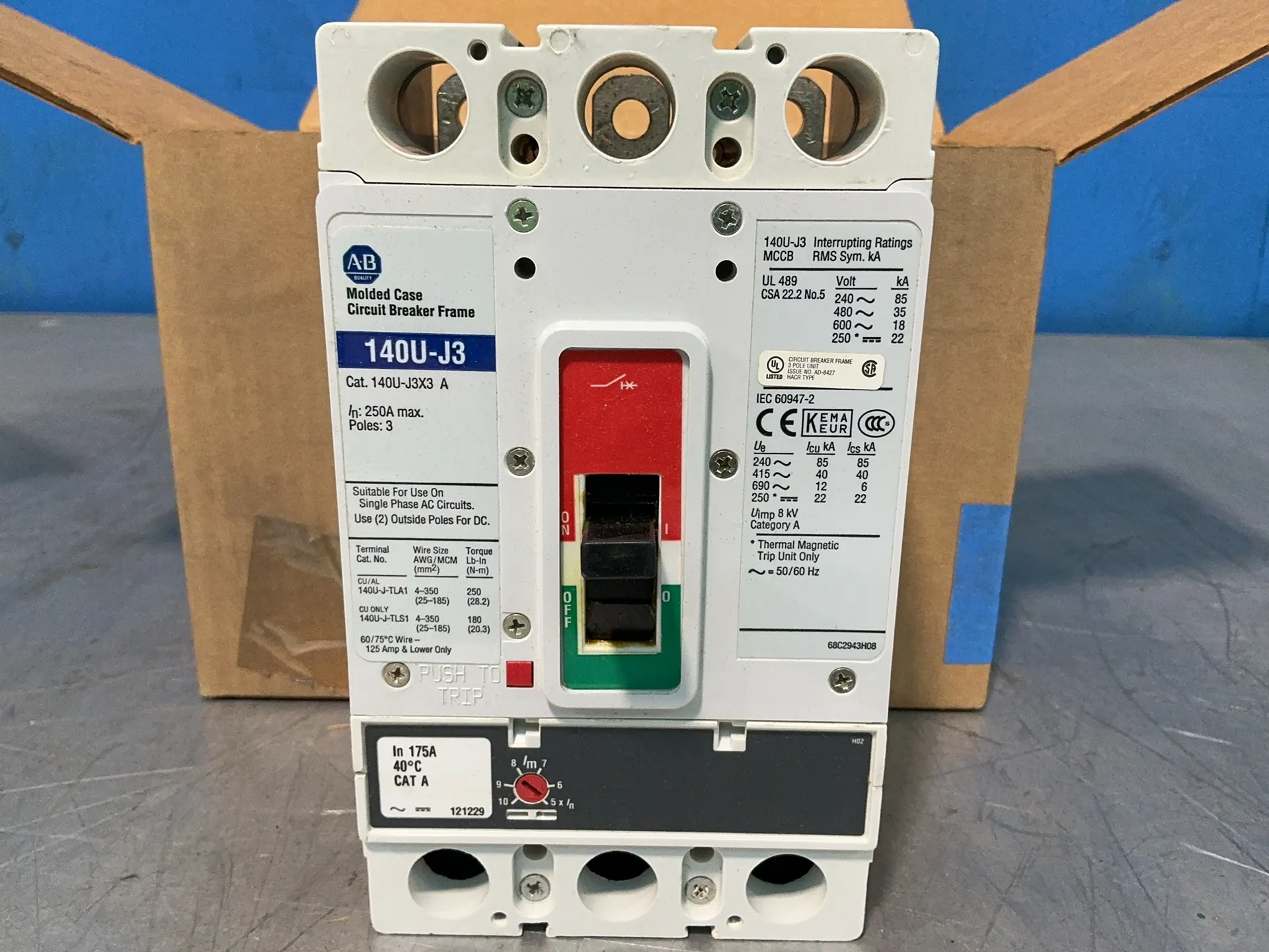 250 Amps, Allen-Bradley #140U-J3D3-D17, Series A molded case circuit breaker assembly, 3-pole, 35 KA @ 480 - Image 3