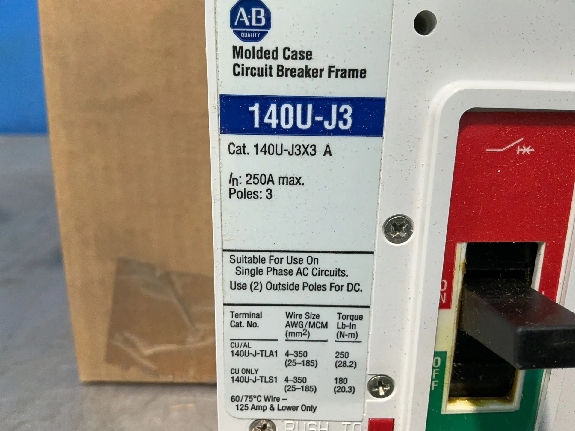 250 Amps, Allen-Bradley #140U-J3D3-D17, Series A molded case circuit breaker assembly, 3-pole, 35 KA @ 480 - Image 4