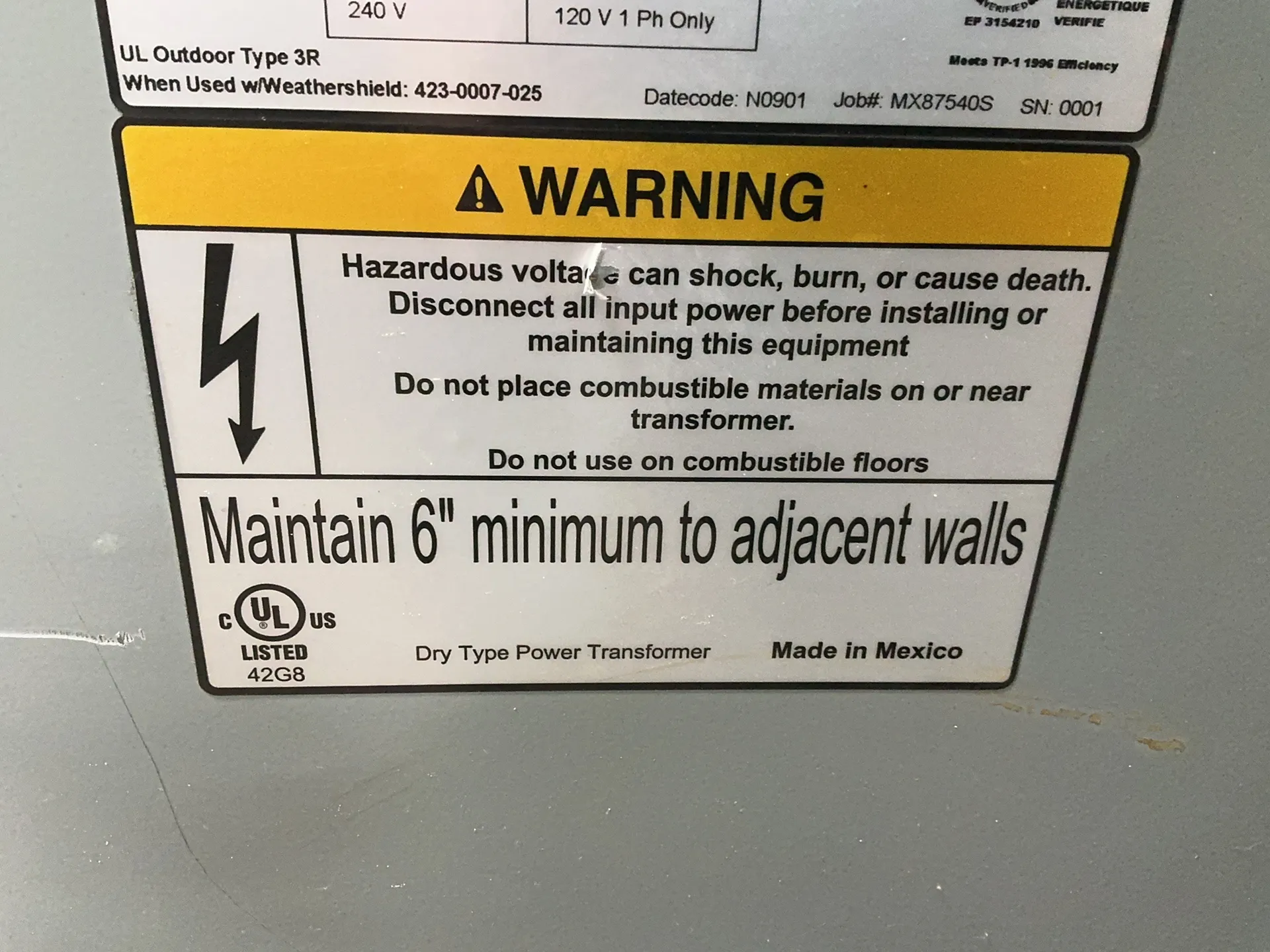 45 KVA 480 Primary, 240/120 Secondary, Jefferson Electric 423-7217-000, dry type energy efficient - Image 3