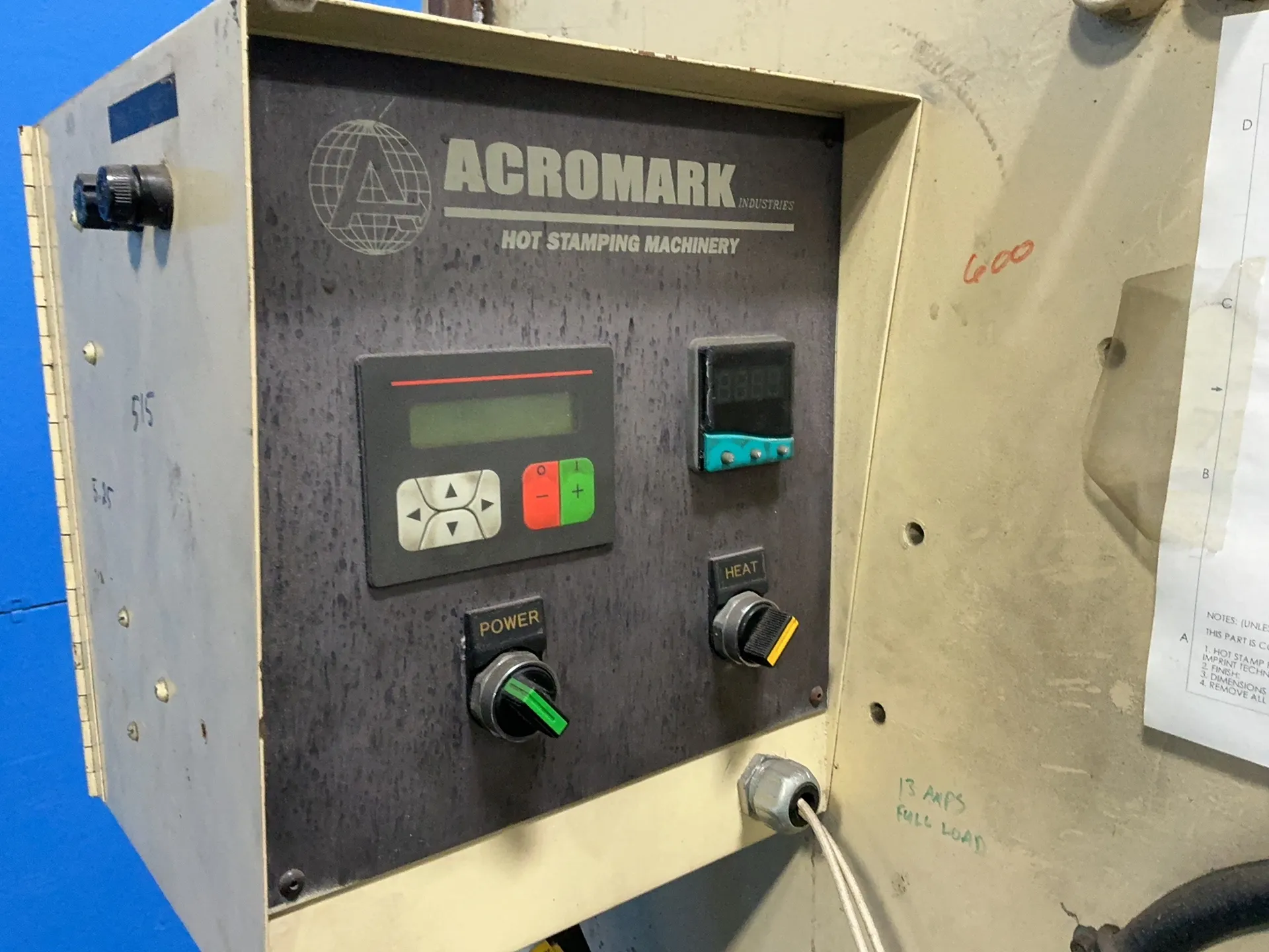 Acromark #830SP-10, hot stamp press, 3000 psi, 11 gallon portable air tank, digital displays, 480 V. - Image 6