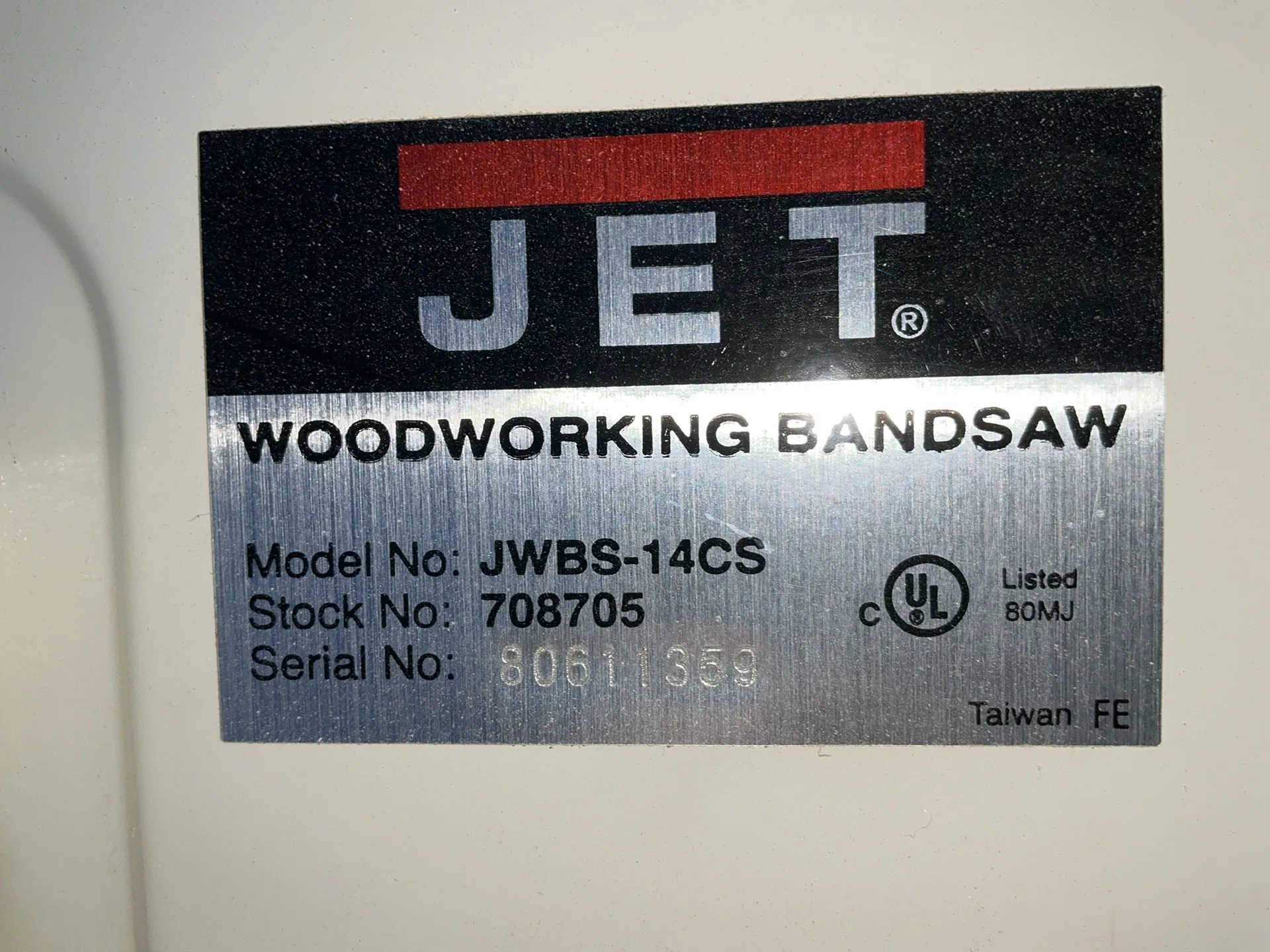 14" Jet #JWBS-14CS, vertical band saw, 15" x 15" table, 1720 RPM, 115/230 V., 2008 - Image 6