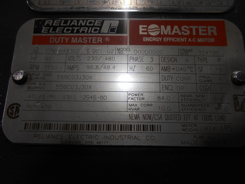 40 HP 3600 RPM Reliance, Frame 324TSD, ODP, rebuilt, 230/460 Volts - Image 4