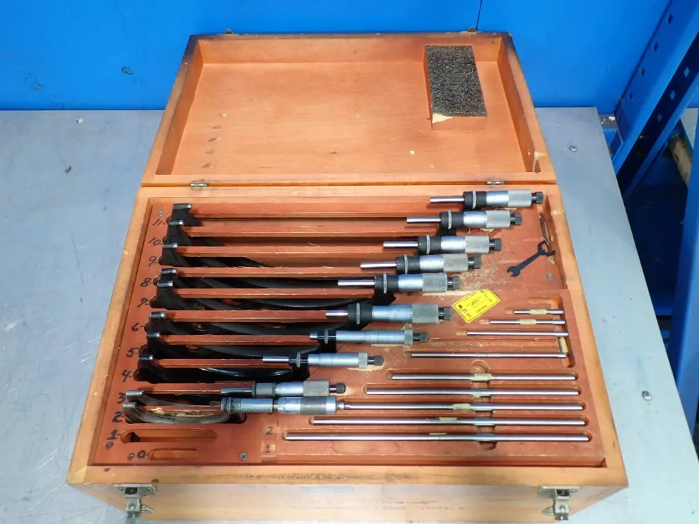 Starrett, outside micrometer set, 2"-3" to 11"-12", w/ case, LOT of 10 - Image 1