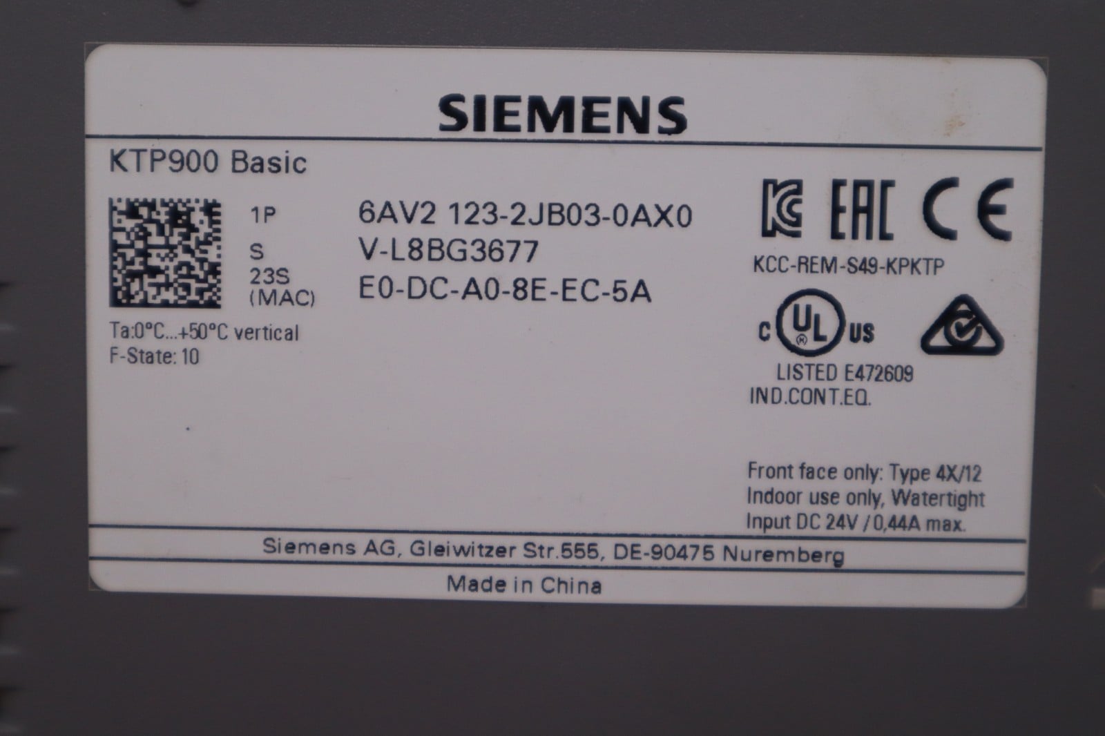 Siemens #6AV2123-2JB03-0AX0, KTP900 HMI Touch Screen Panel (3 available) - Image 3