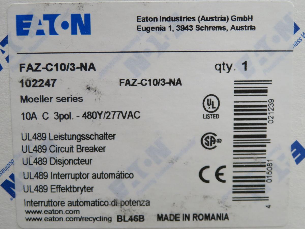 10 Amp, Eaton #FAZ-C10/3-NA, circuit breaker, 3 Pole, C curve, thermal magnetic, 10 KA, DIN rail, 480Y/277 - Image 5