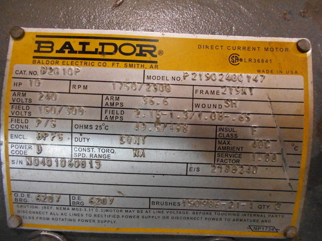 10 HP 1800/2300 RPM Baldor, Frame 219ATC, DPFG-BV, rebuilt, 240VA, 150/300VF - Image 7