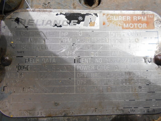 20 HP 1800 RPM Reliance, Frame 2112ATCZ, DPFG-BV, 240VA, 150VF - Image 4