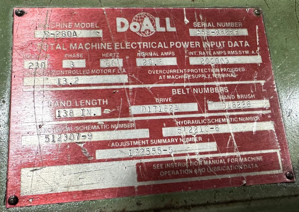 10" x 12" DoAll #C260A, automatic feed horizontal band saw, 1-1/4" blade, 60-350 FPM, 5 HP - Image 8