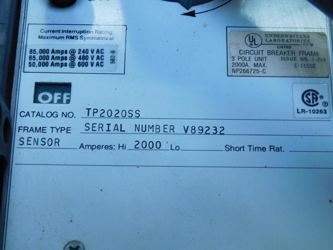 2000 Amp, General Electric #TP2020SS, RMS-9 insulated case circuit breaker, 3 Pole, 600 Volts AC, LSI-G, 65 - Image 9