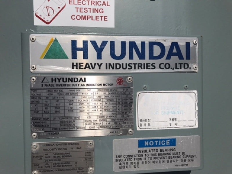 3500 HP 1200 RPM Hyundai, Frame 560, TEAAC, SB, 1.0 service factor, new surplus, 4160 Volts - Image 1